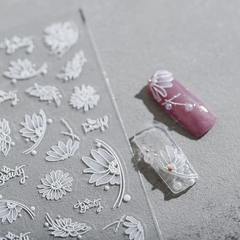 Nail Art Stickers Adhesive Slider White Daisy Sticker Decals