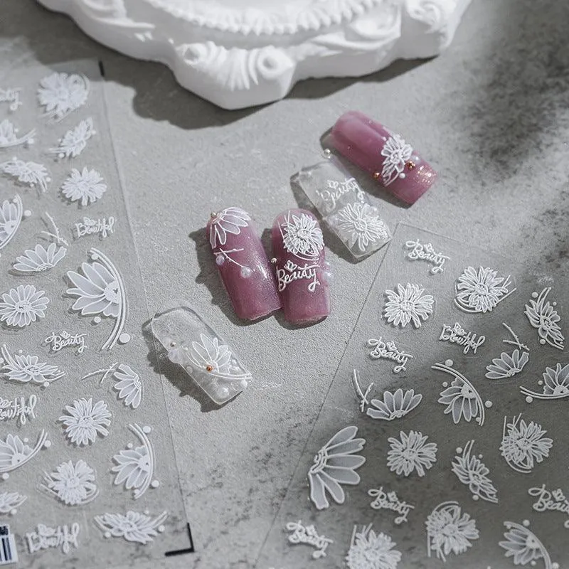 Nail Art Stickers Adhesive Slider White Daisy Sticker Decals