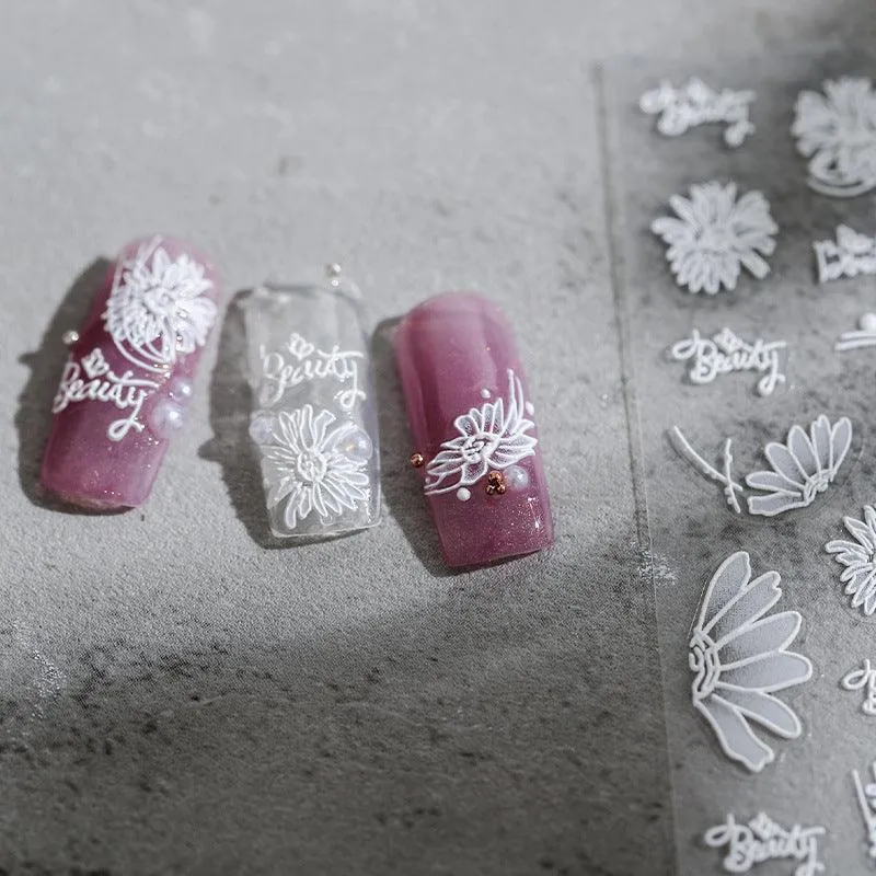 Nail Art Stickers Adhesive Slider White Daisy Sticker Decals