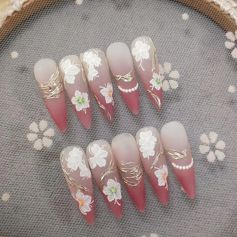 Nail Art Stickers Adhesive Slider White Flower Embossed Sticker Decals