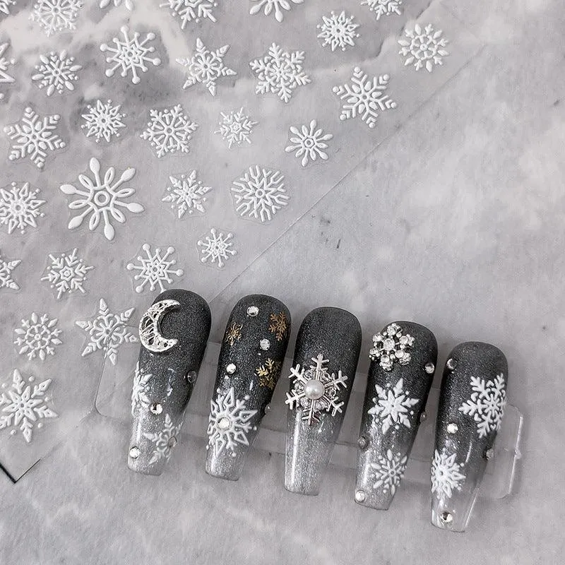 Nail Art Stickers Adhesive Slider White Snowflake Sticker Decals