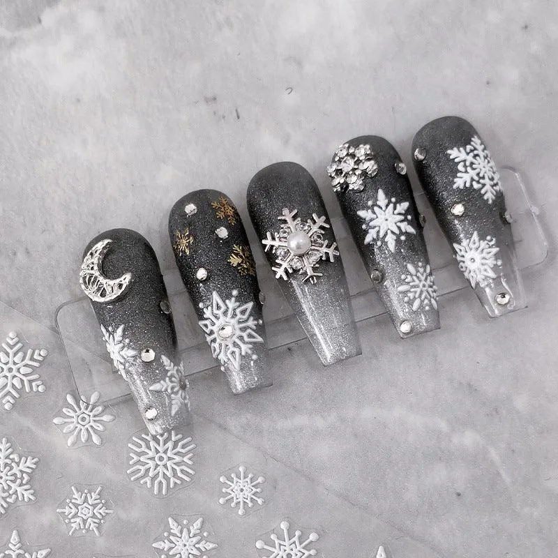 Nail Art Stickers Adhesive Slider White Snowflake Sticker Decals