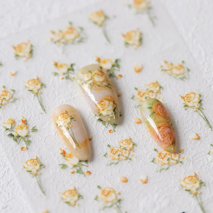 Nail Art Stickers Adhesive Slider Yellow Blue Rose Sticker Decals
