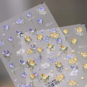 Nail Art Stickers Adhesive Slider Yellow Blue Rose Sticker Decals