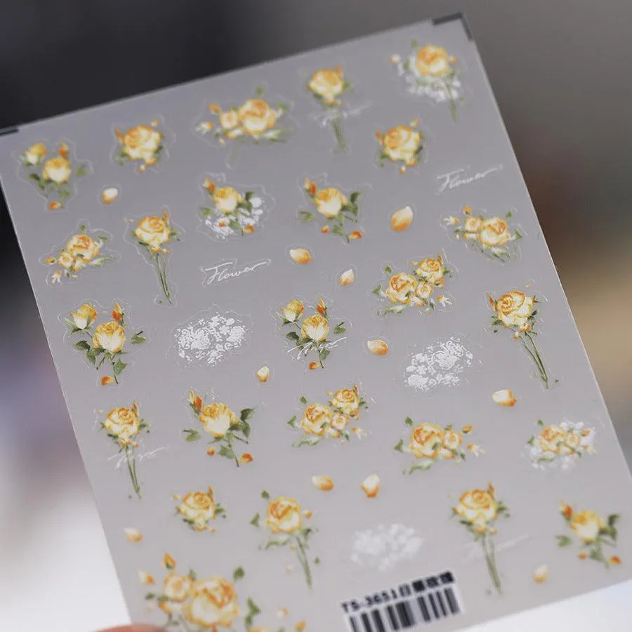 Nail Art Stickers Adhesive Slider Yellow Blue Rose Sticker Decals