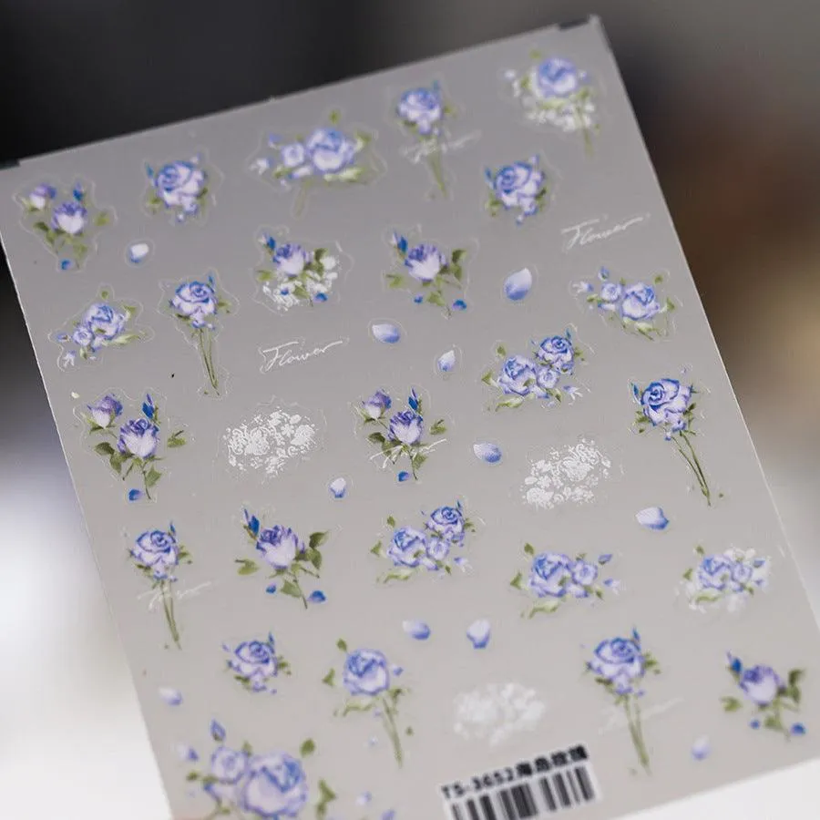 Nail Art Stickers Adhesive Slider Yellow Blue Rose Sticker Decals