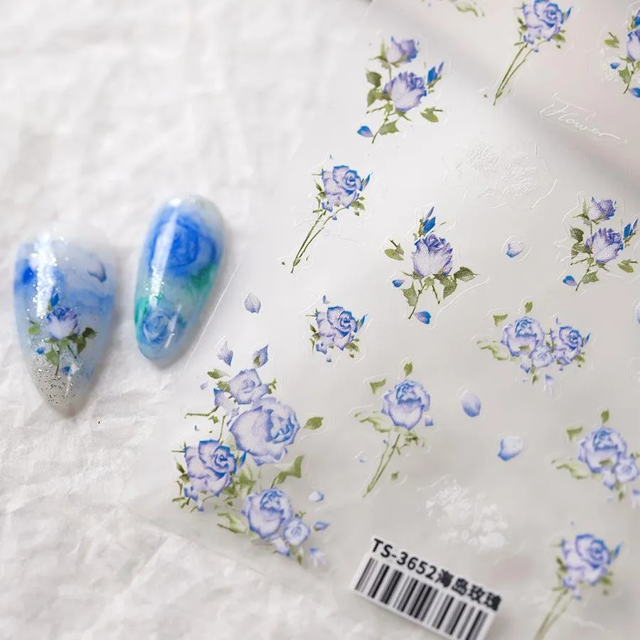 Nail Art Stickers Adhesive Slider Yellow Blue Rose Sticker Decals