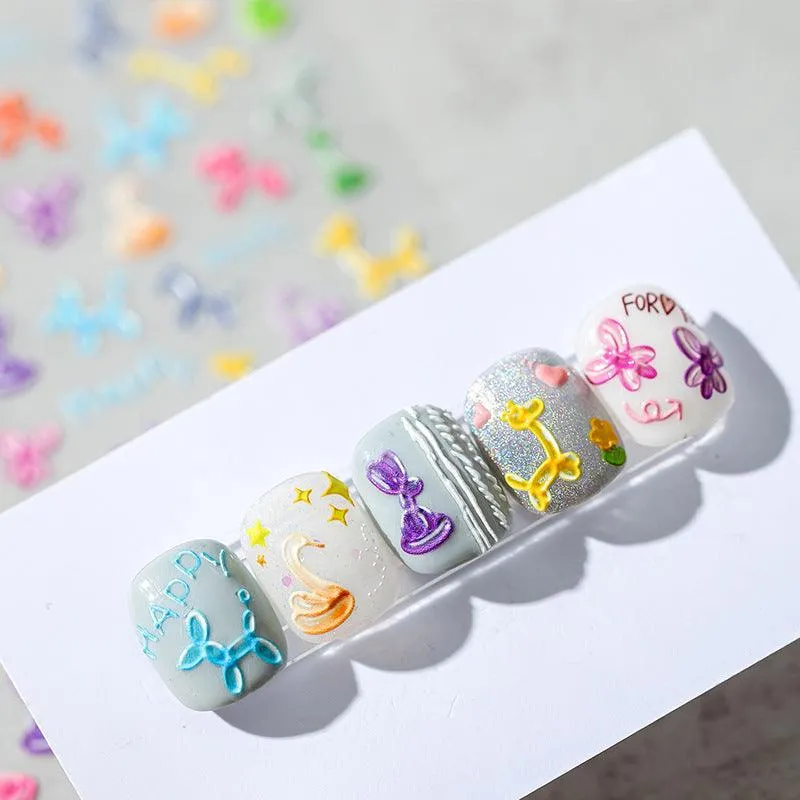 Nail Art Stickers Adhesive Sliders Embossed Cute Animals Sticker Decals TS1255