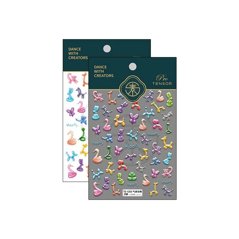 Nail Art Stickers Adhesive Sliders Embossed Cute Animals Sticker Decals TS1255