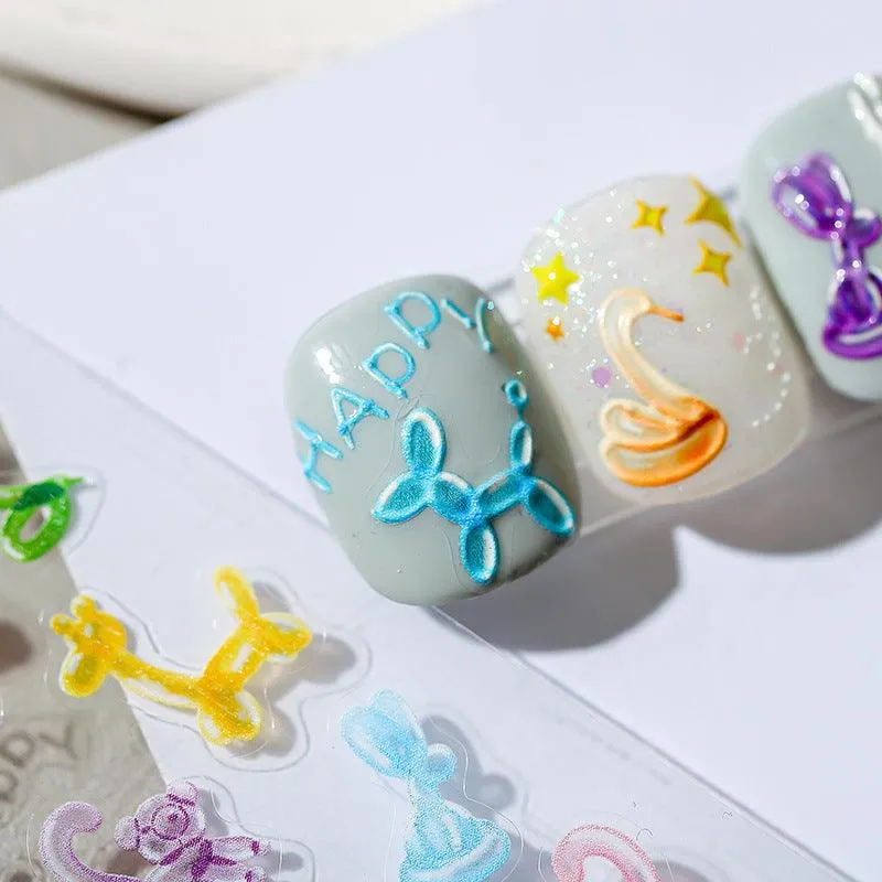Nail Art Stickers Adhesive Sliders Embossed Cute Animals Sticker Decals TS1255