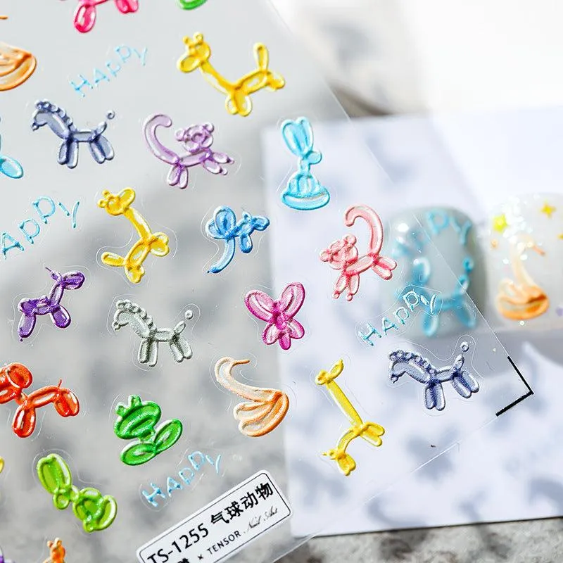 Nail Art Stickers Adhesive Sliders Embossed Cute Animals Sticker Decals TS1255