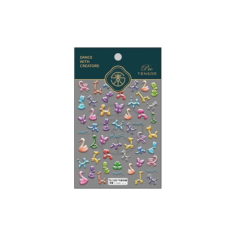 Nail Art Stickers Adhesive Sliders Embossed Cute Animals Sticker Decals TS1255