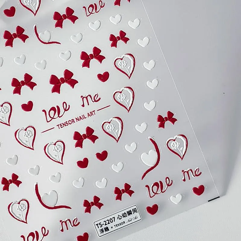 Nail Art Stickers Adhesive Sliders Embossed Love Bowknot Sticker Decals TS2206