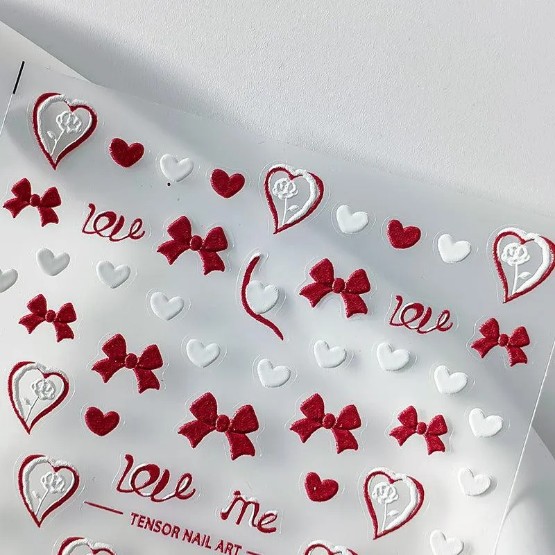 Nail Art Stickers Adhesive Sliders Embossed Love Bowknot Sticker Decals TS2206