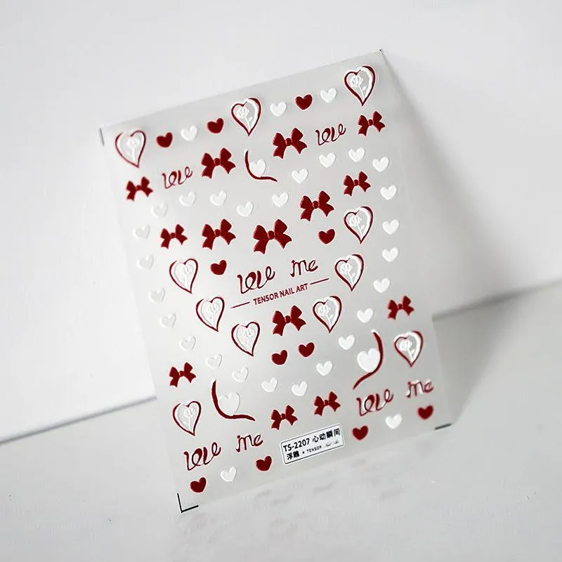 Nail Art Stickers Adhesive Sliders Embossed Love Bowknot Sticker Decals TS2206