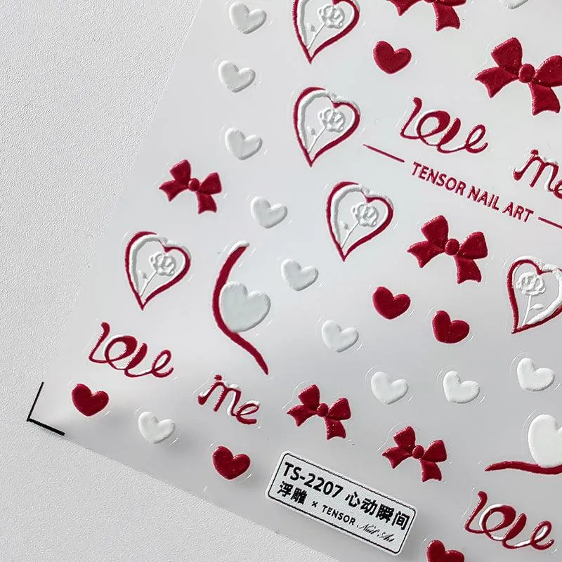 Nail Art Stickers Adhesive Sliders Embossed Love Bowknot Sticker Decals TS2206