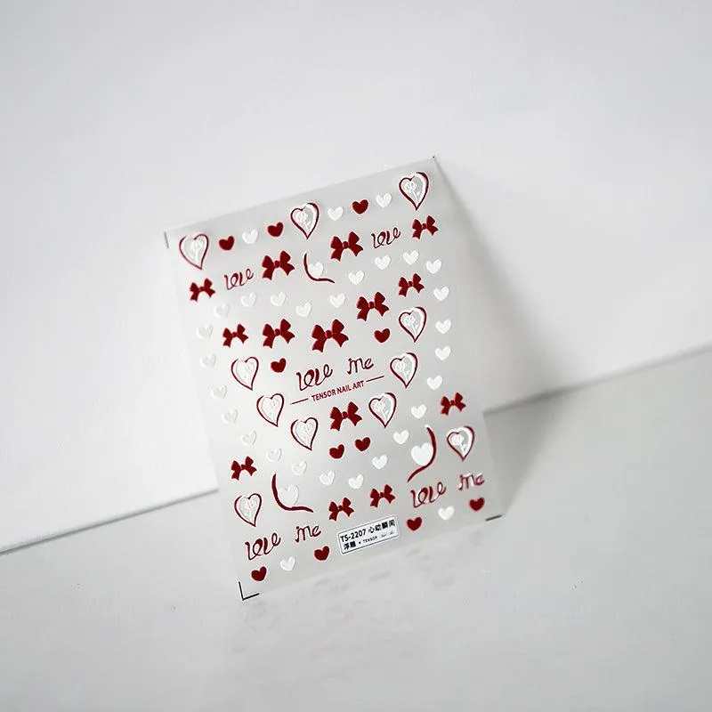 Nail Art Stickers Adhesive Sliders Embossed Love Bowknot Sticker Decals TS2206