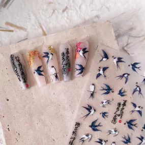 Nail Art Stickers Adhesive Sliders Embossed Swallow Sticker Decals TS1983