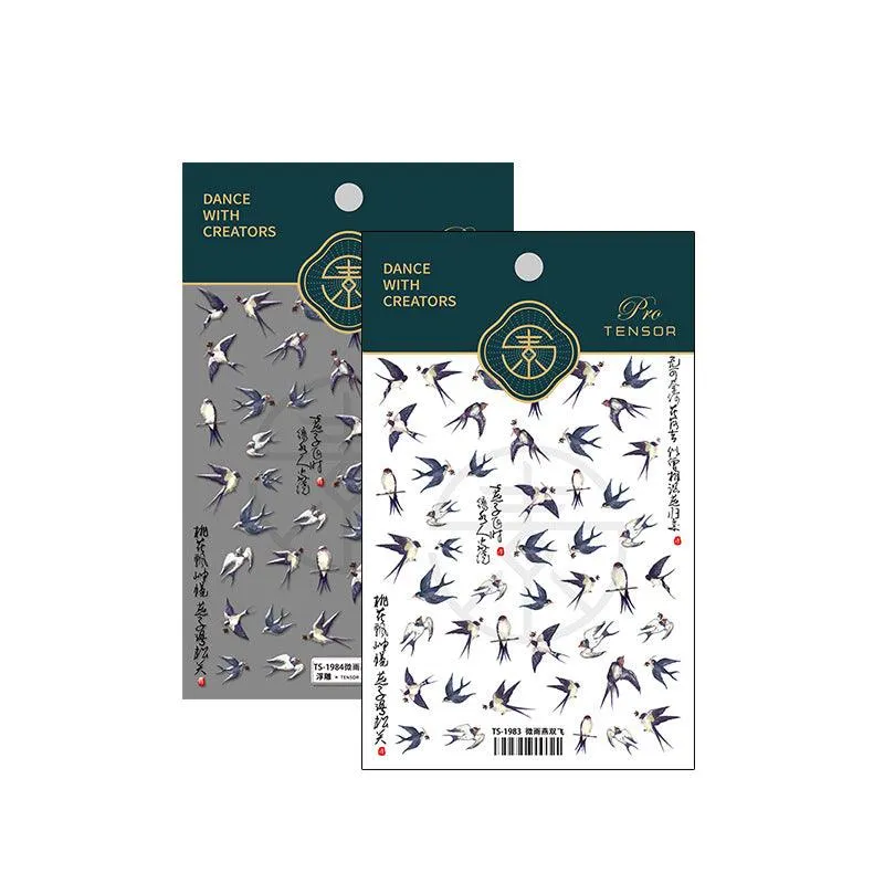 Nail Art Stickers Adhesive Sliders Embossed Swallow Sticker Decals TS1983