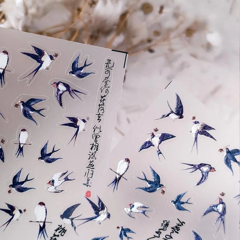 Nail Art Stickers Adhesive Sliders Embossed Swallow Sticker Decals TS1983