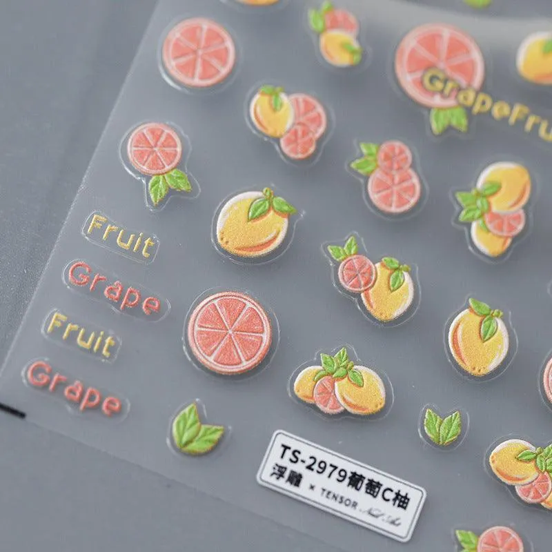 Nail Art Stickers Adhesive Sliders Grape Fruit Embossed Sticker Decals