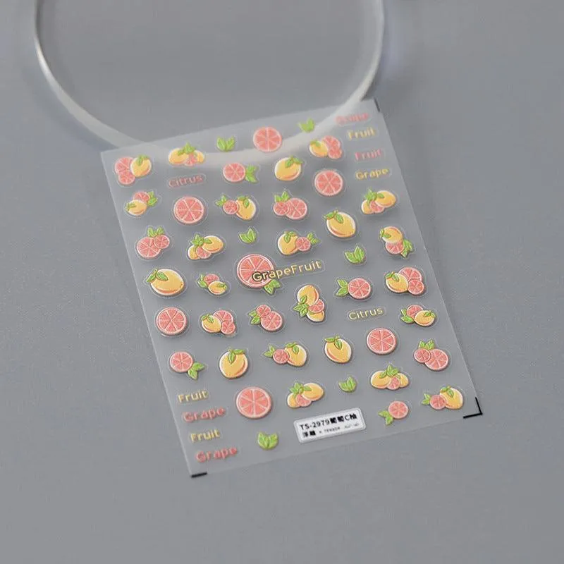 Nail Art Stickers Adhesive Sliders Grape Fruit Embossed Sticker Decals