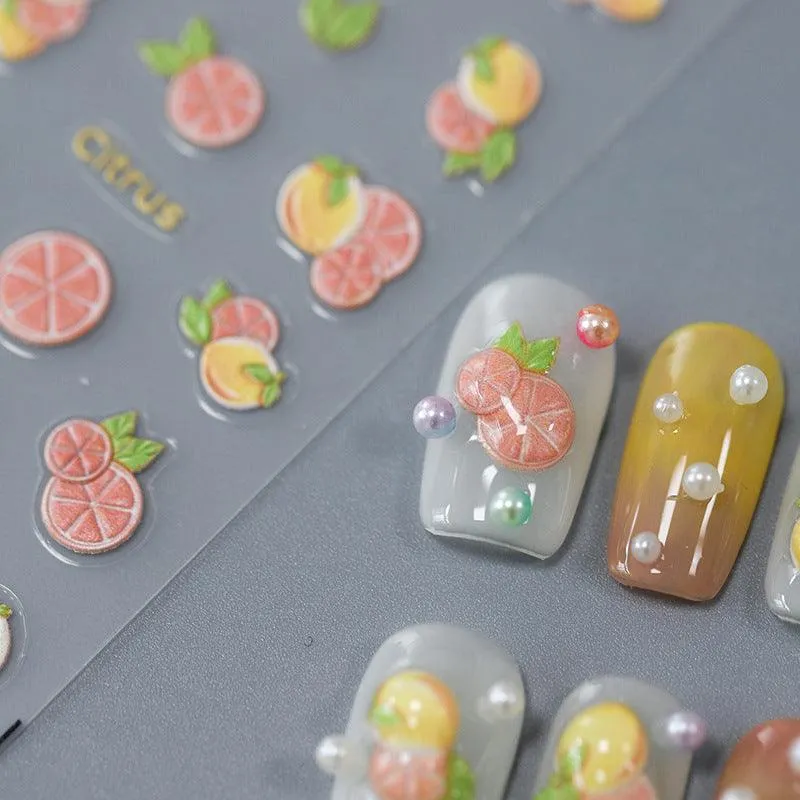 Nail Art Stickers Adhesive Sliders Grape Fruit Embossed Sticker Decals