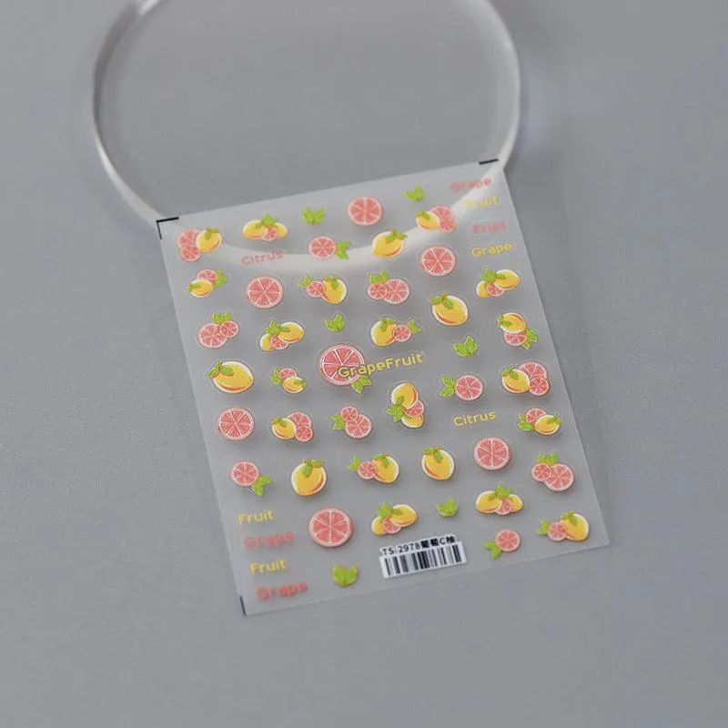 Nail Art Stickers Adhesive Sliders Grape Fruit Embossed Sticker Decals
