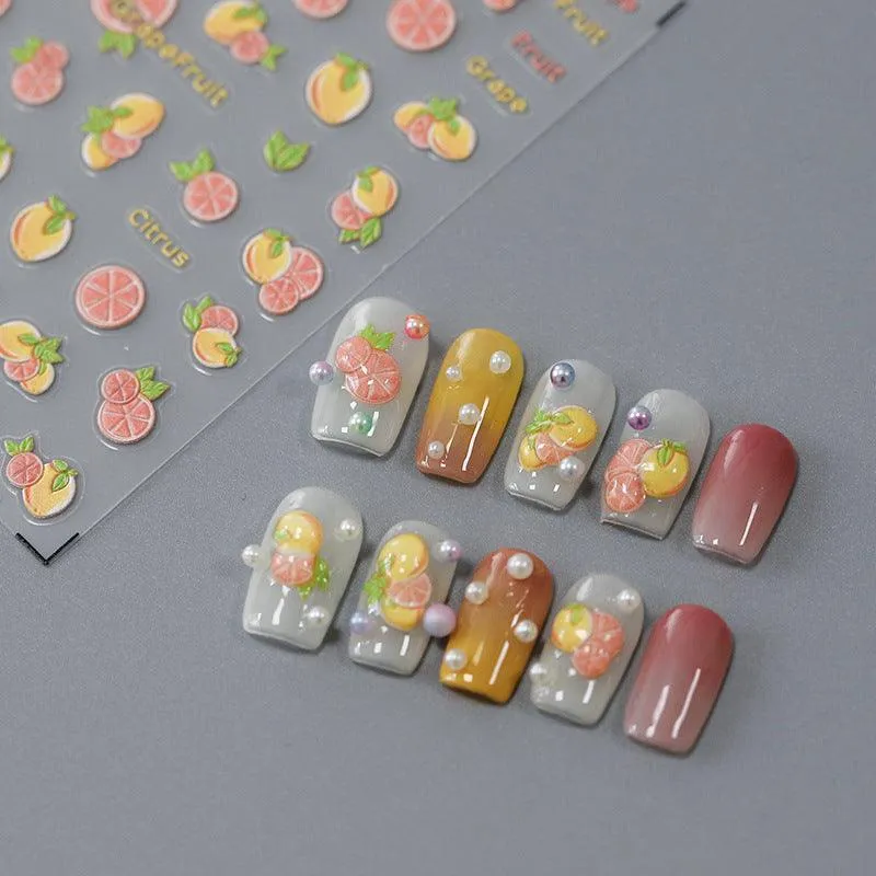 Nail Art Stickers Adhesive Sliders Grape Fruit Embossed Sticker Decals