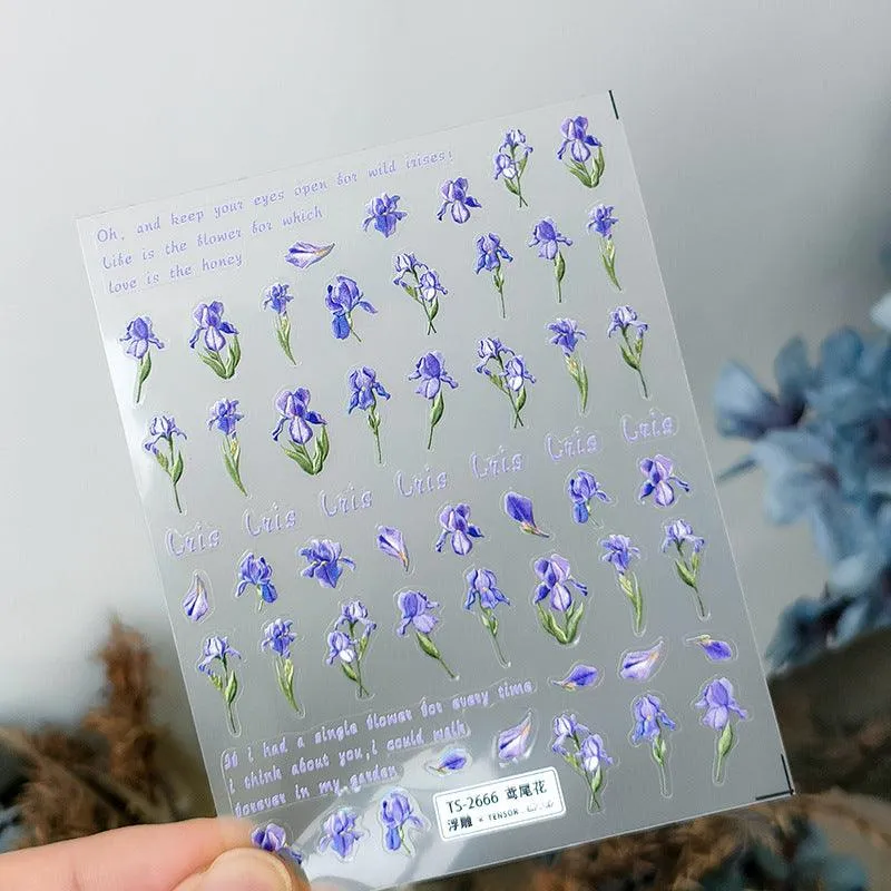 Nail Art Stickers Adhesive Sliders Iris Embossed Sticker Decals