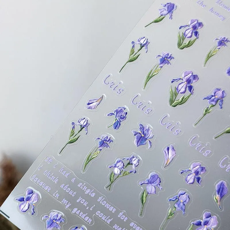 Nail Art Stickers Adhesive Sliders Iris Embossed Sticker Decals