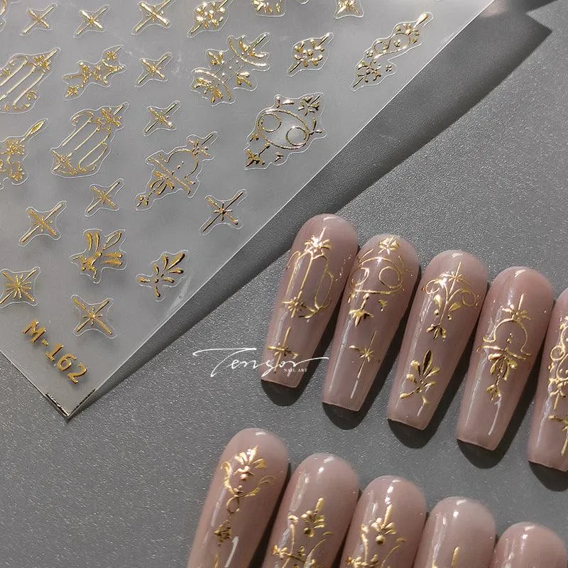 Nail Art Stickers Adhesive Sliders Metal Style Color Embossed Sticker Decals M162