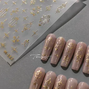 Nail Art Stickers Adhesive Sliders Metal Style Color Embossed Sticker Decals M162