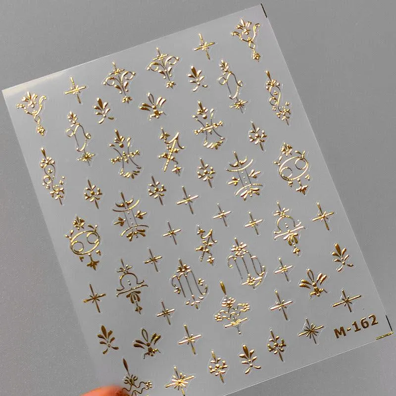 Nail Art Stickers Adhesive Sliders Metal Style Color Embossed Sticker Decals M162
