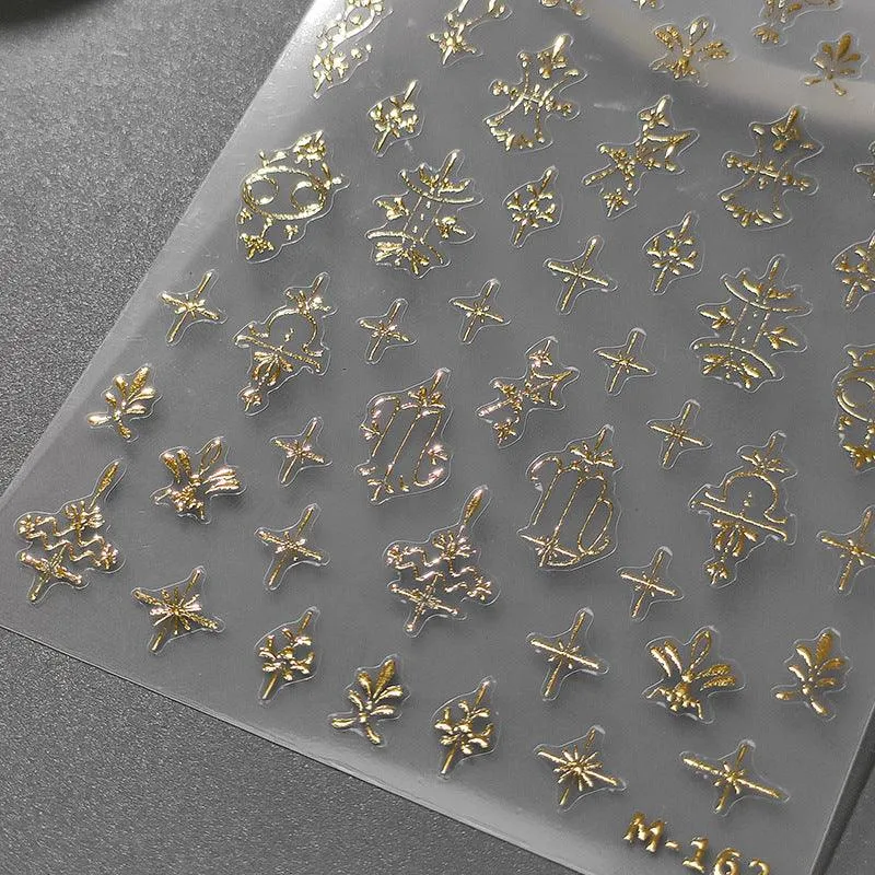 Nail Art Stickers Adhesive Sliders Metal Style Color Embossed Sticker Decals M162