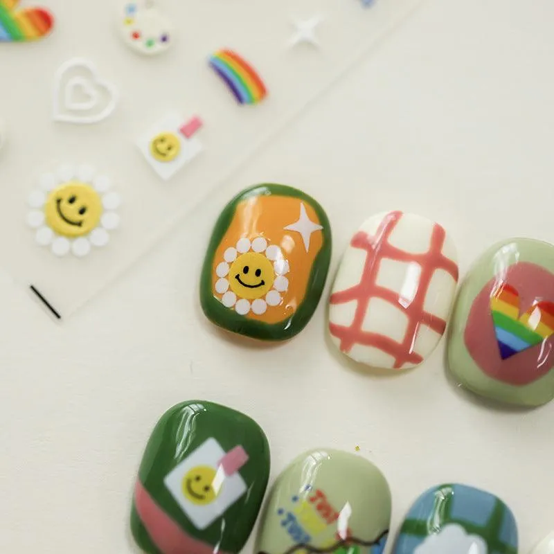 Nail Art Stickers Adhesive Sliders Smile Sunflower Embossed Sticker Decals
