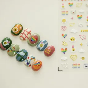 Nail Art Stickers Adhesive Sliders Smile Sunflower Embossed Sticker Decals