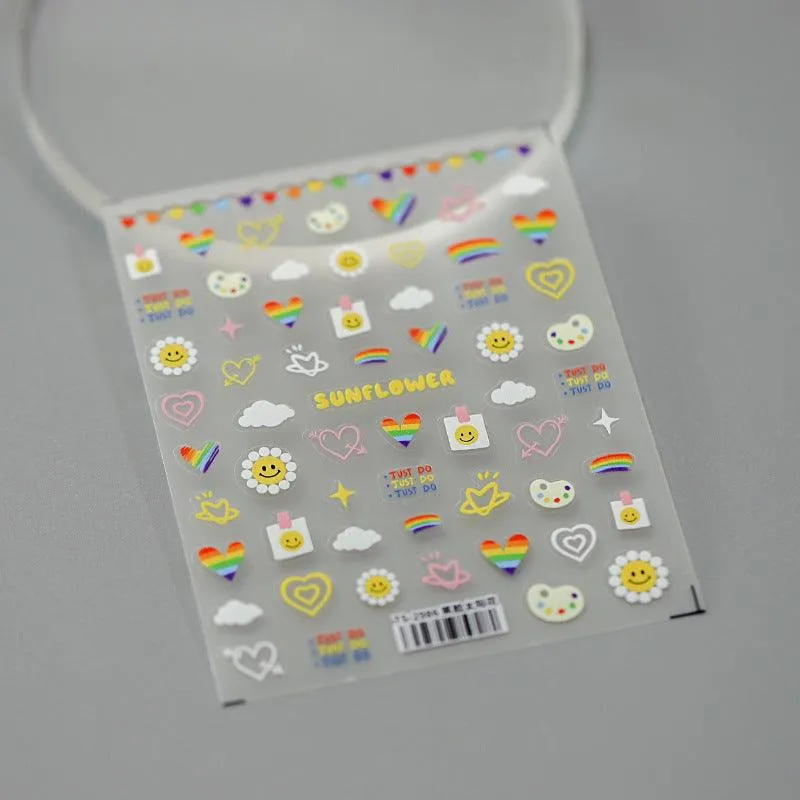 Nail Art Stickers Adhesive Sliders Smile Sunflower Embossed Sticker Decals