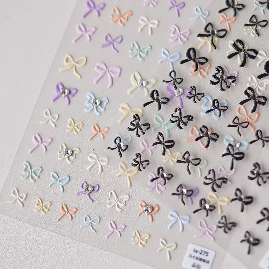 Nail Art Stickers Colorful Bows Adhesive Embossed Sticker Decals TA272