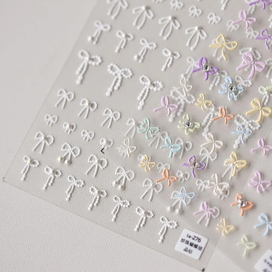 Nail Art Stickers Colorful Bows Adhesive Embossed Sticker Decals TA272