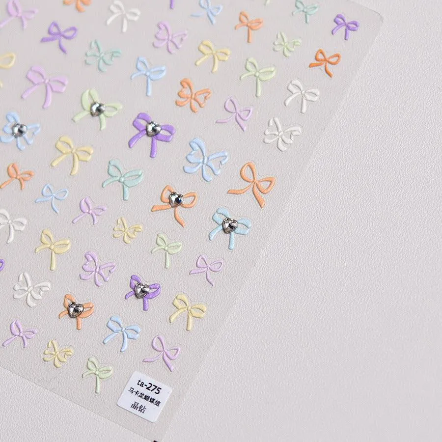 Nail Art Stickers Colorful Bows Adhesive Embossed Sticker Decals TA272