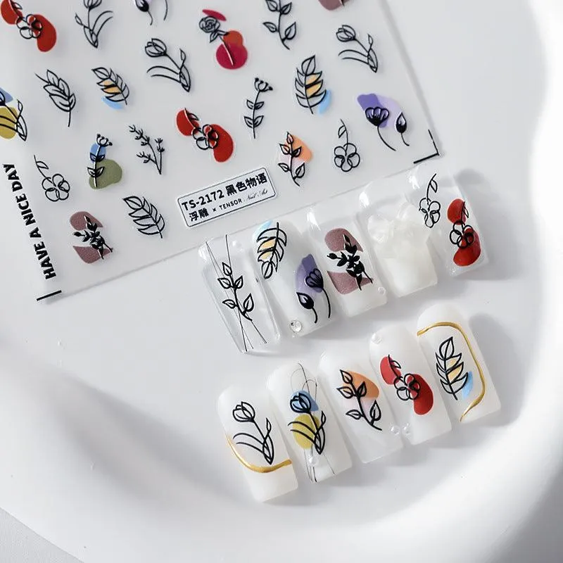 NailMAD Nail Art Stickers Adhesive Slider Embossed Flower Leaf Sticker Decals TS2171