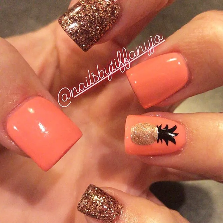 Pineapple 2 Tone Nail Decal | Black Top & Sparkle Gold Bottom