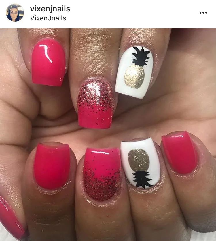 Pineapple 2 Tone Nail Decal | Black Top & Sparkle Gold Bottom