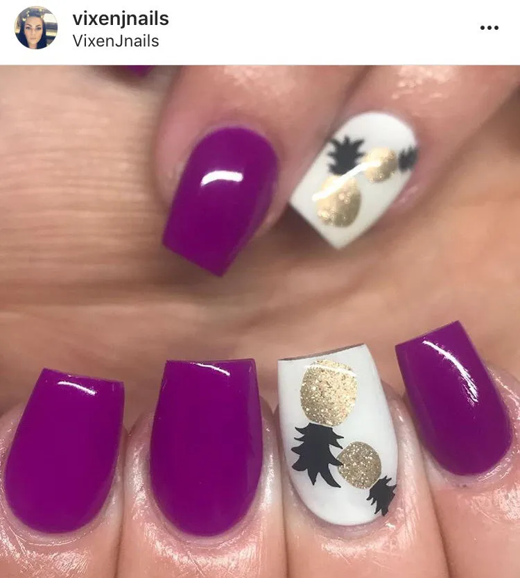 Pineapple 2 Tone Nail Decal | Black Top & Sparkle Gold Bottom