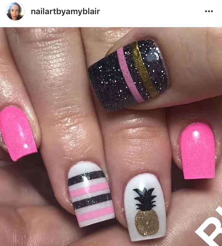 Pineapple 2 Tone Nail Decal | Black Top & Sparkle Gold Bottom