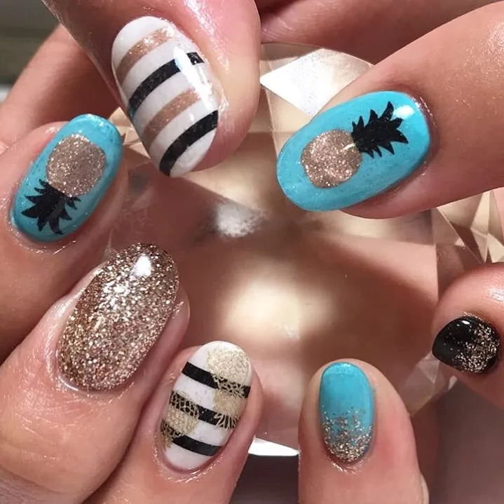 Pineapple 2 Tone Nail Decal | Black Top & Sparkle Gold Bottom