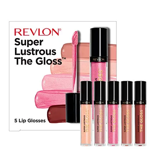 REVLON Super Lustrous The Gloss, 5 Piece Lipgloss Gift Set, Non-sticky High Shine Color in Cream & Pearl Finishes, Pack of 5