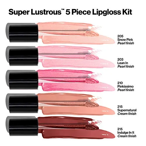 REVLON Super Lustrous The Gloss, 5 Piece Lipgloss Gift Set, Non-sticky High Shine Color in Cream & Pearl Finishes, Pack of 5