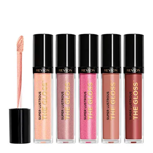 REVLON Super Lustrous The Gloss, 5 Piece Lipgloss Gift Set, Non-sticky High Shine Color in Cream & Pearl Finishes, Pack of 5